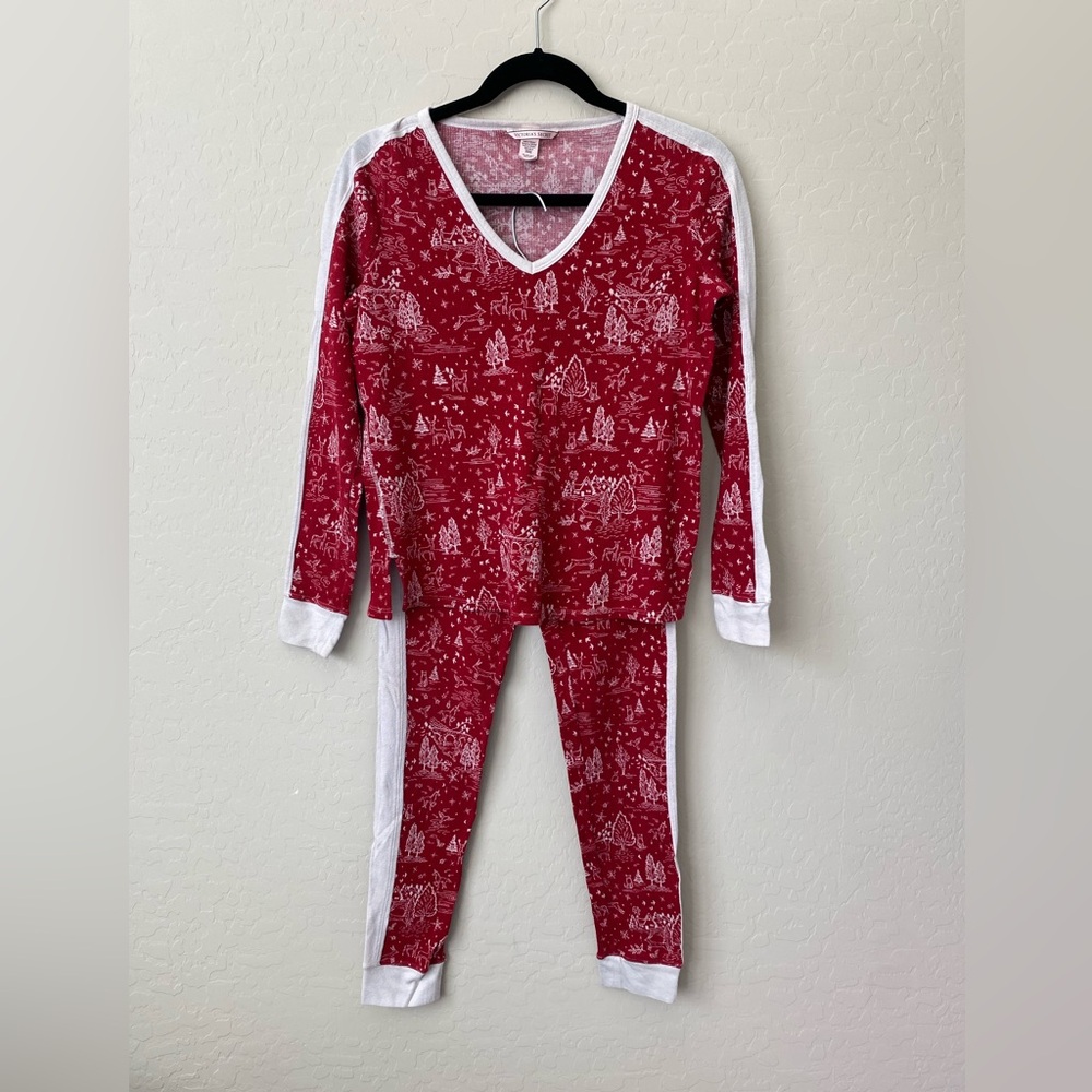 Victoria Secret Red and White Holidays Prints Pajama Two Pieces Set.  Size XS